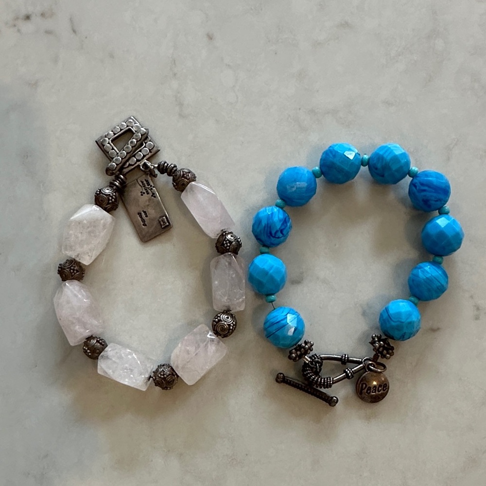 Blue and pale pink  Beaded Bracelets Set